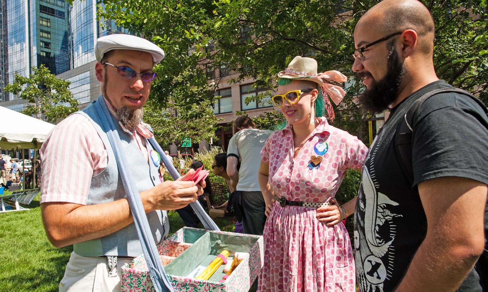 Myself and fellow Quest Peddler handing out quest cards at Figment Boston, MA in 2013