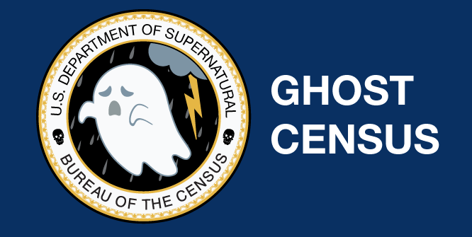 U.S. Department of Supernatural Bureau of The Census governmental seal with a ghost in a thunderstorm